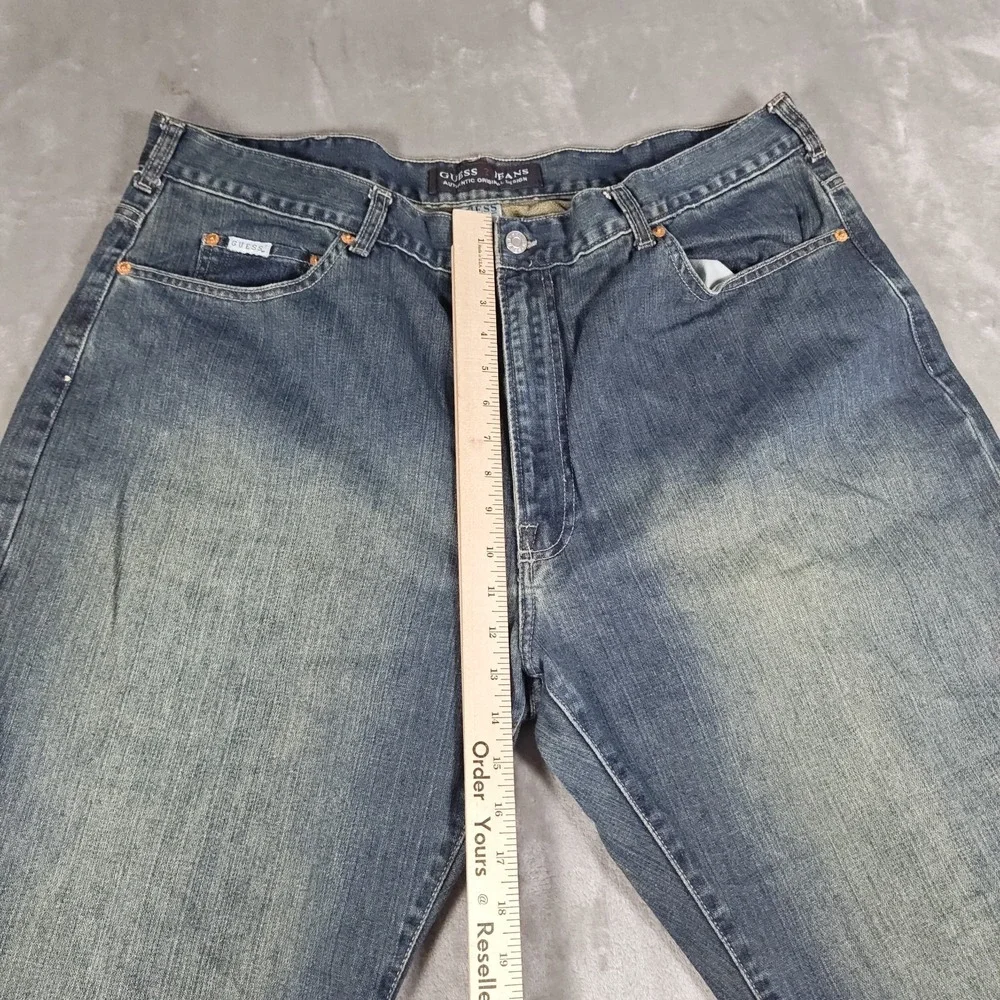 Vintage Guess Jeans Mens 40x29 Blue Baggy Wide Leg Y2K Faded Skater Hiphop